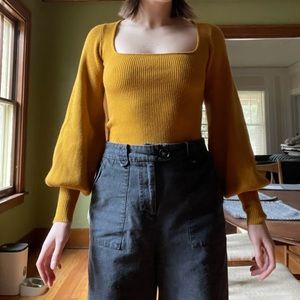 Mustard yellow balloon sleeve knit top